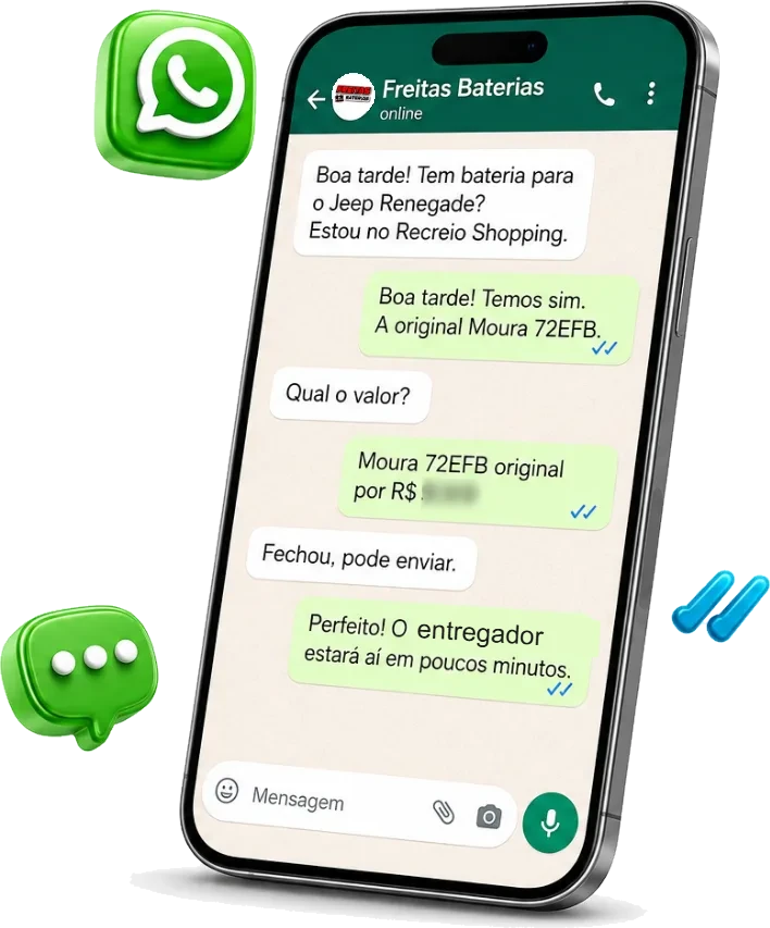 Atendimento da Freitas Baterias pelo WhatsApp